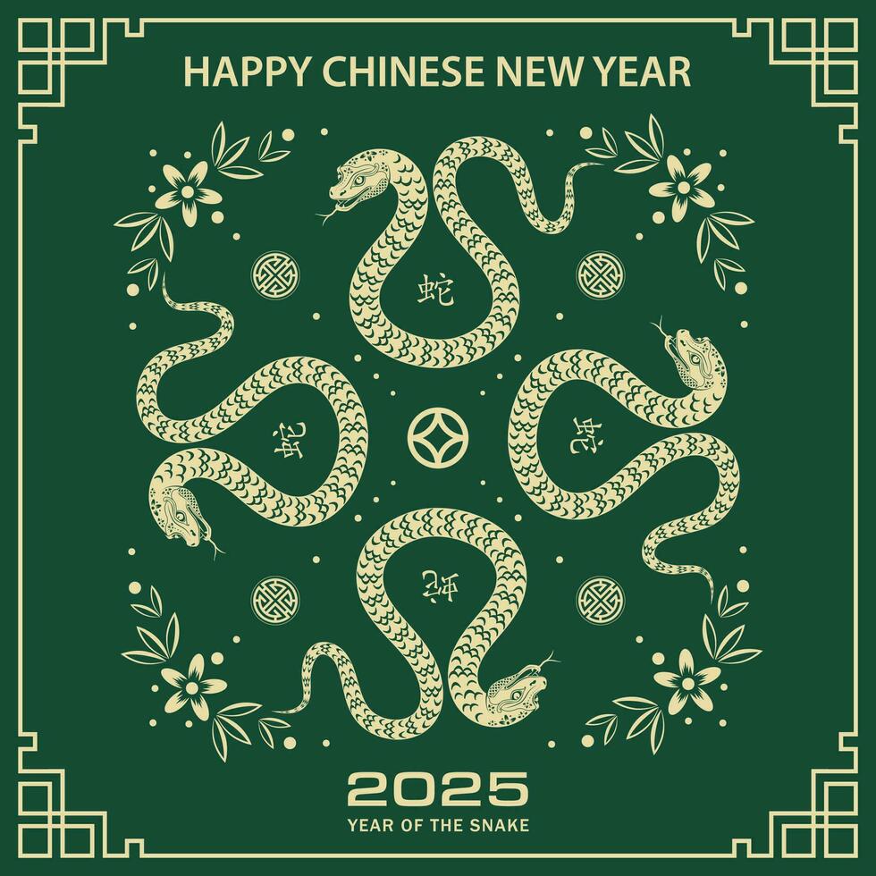 Happy Chinese new year 2025 Zodiac sign, year of the Snake vector