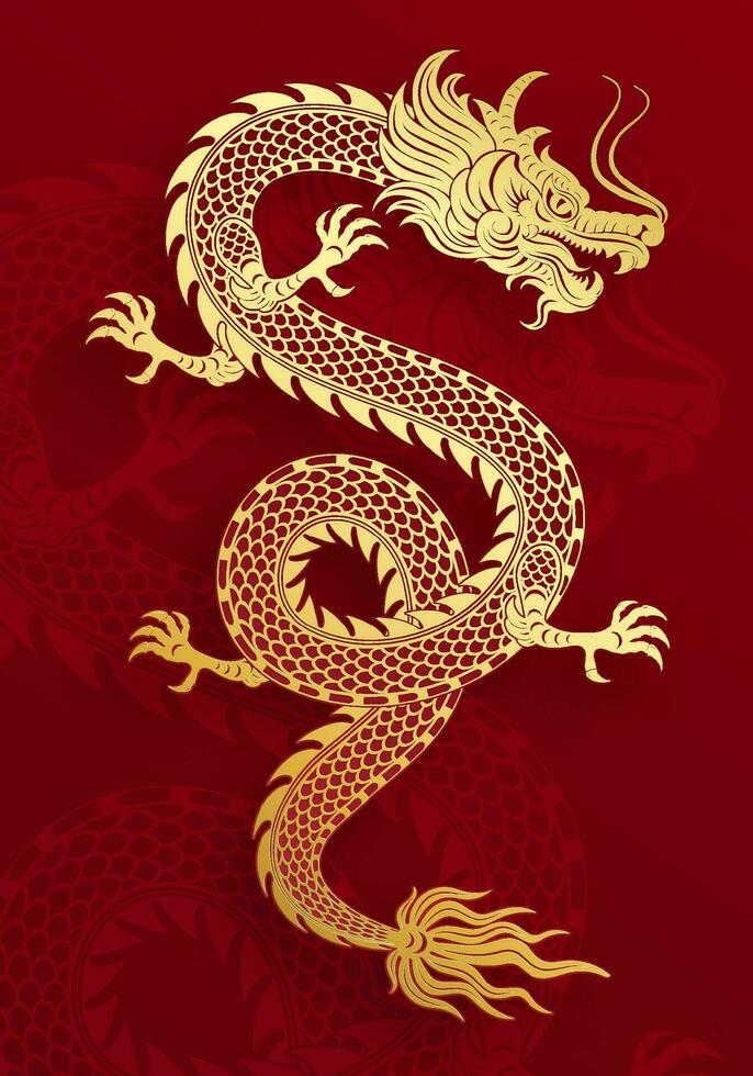 Traditional gold Chinese Dragon design vector