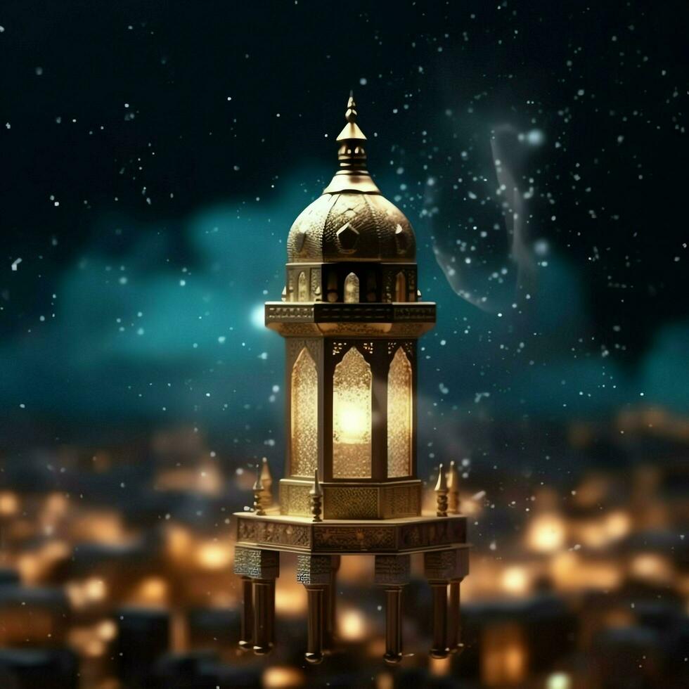 Eid mubarak and ramadan kareem greetings with islamic lantern and mosque. Eid al fitr background. Eid al fitr background of window concept by AI Generated photo