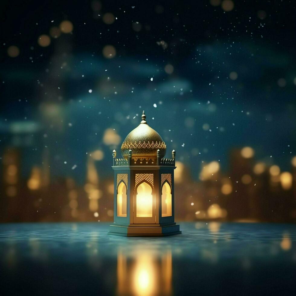 Eid mubarak and ramadan kareem greetings with islamic lantern and mosque. Eid al fitr background. Eid al fitr background of window concept by AI Generated photo