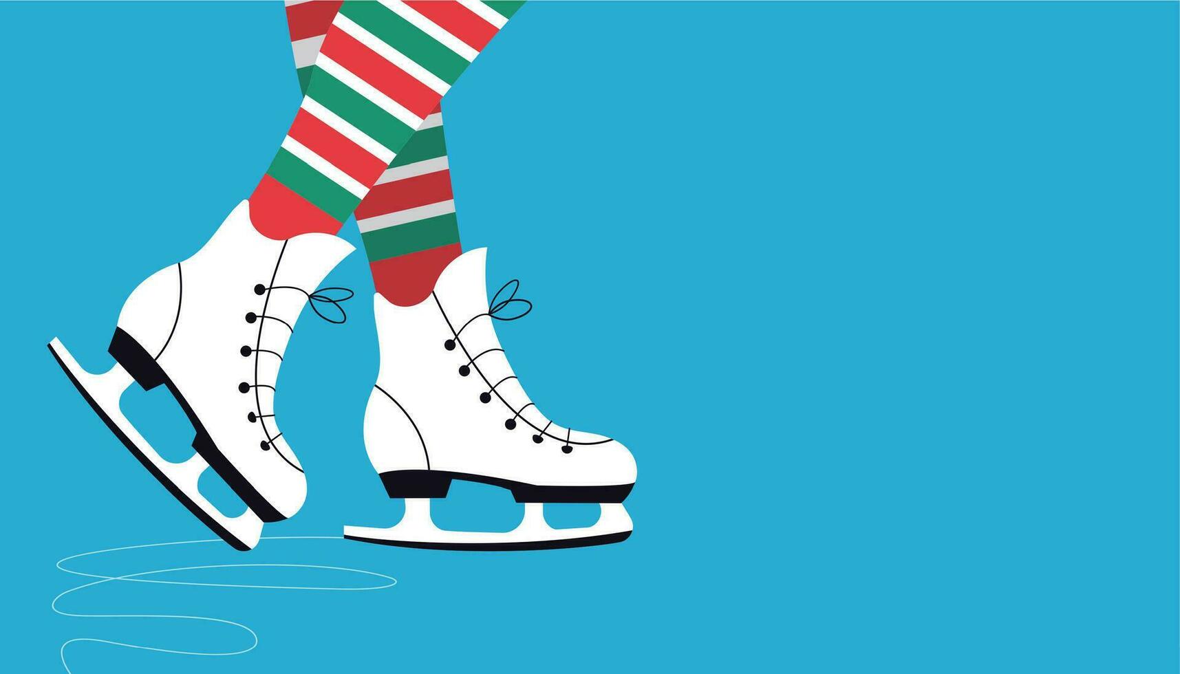 Elegant lady legs in ice skating shoes and stripped tights.  Horizontal blue background vector