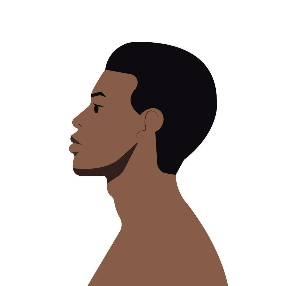 Profile Portrait of Black Man. Side View Head and Shoulders. vector