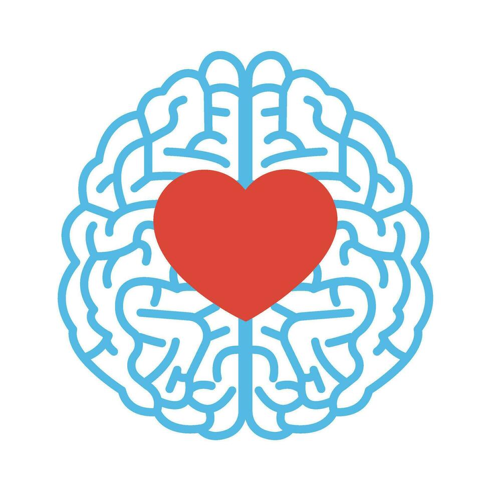 sencillo plano parte superior ver ilustración de cerebro con corazón forma dentro vector