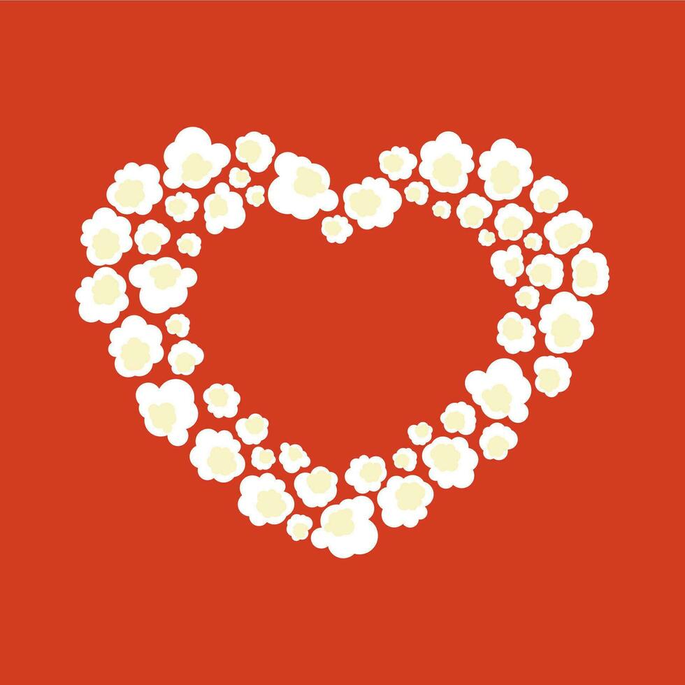 Pop corn flakes in a shape of heart. Blank place for text. Square composition. vector
