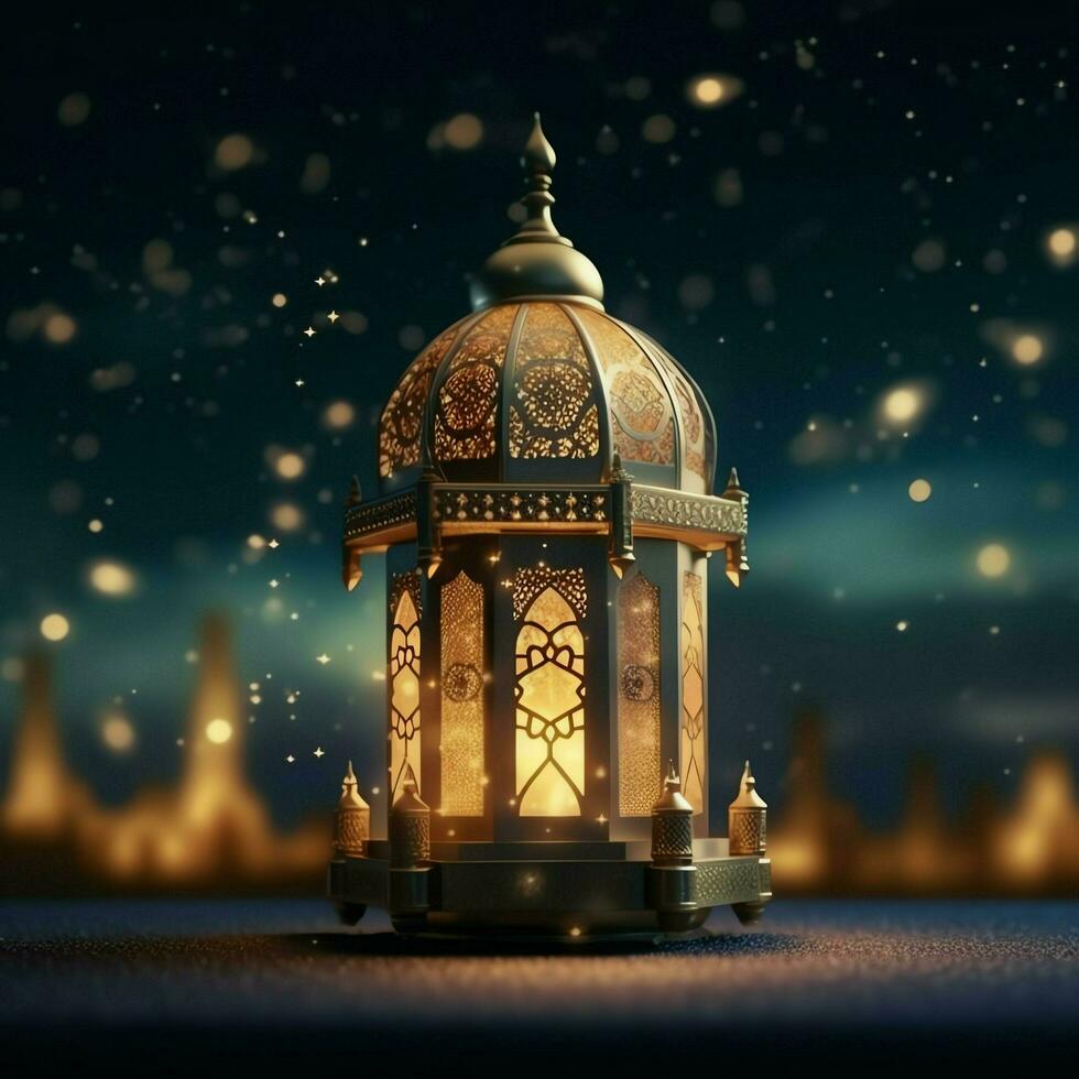 Eid mubarak and ramadan kareem greetings with islamic lantern and mosque. Eid al fitr background. Eid al fitr background of window concept by AI Generated photo