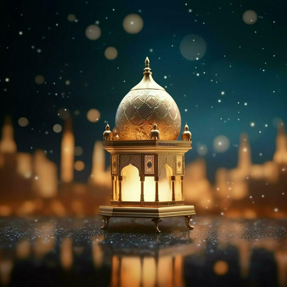 Eid mubarak and ramadan kareem greetings with islamic lantern and mosque. Eid al fitr background. Eid al fitr background of window concept by AI Generated photo