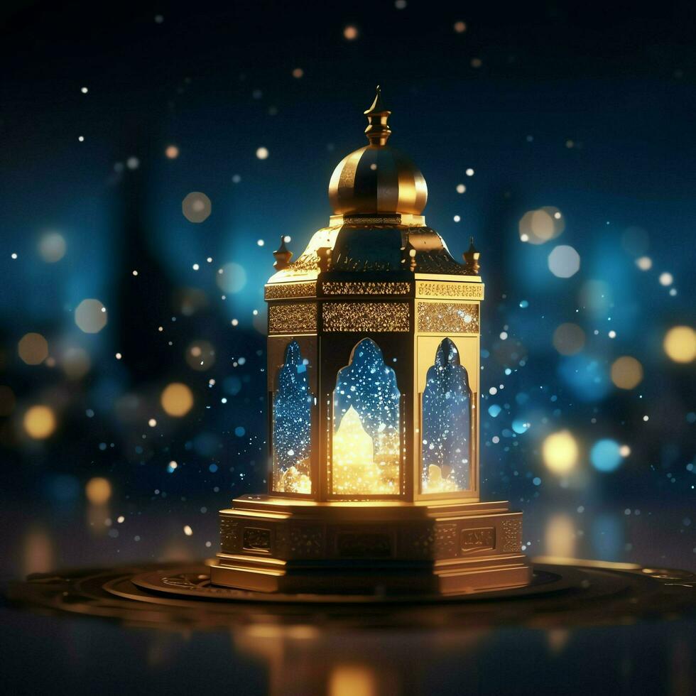 Eid mubarak and ramadan kareem greetings with islamic lantern and mosque. Eid al fitr background. Eid al fitr background of window concept by AI Generated photo