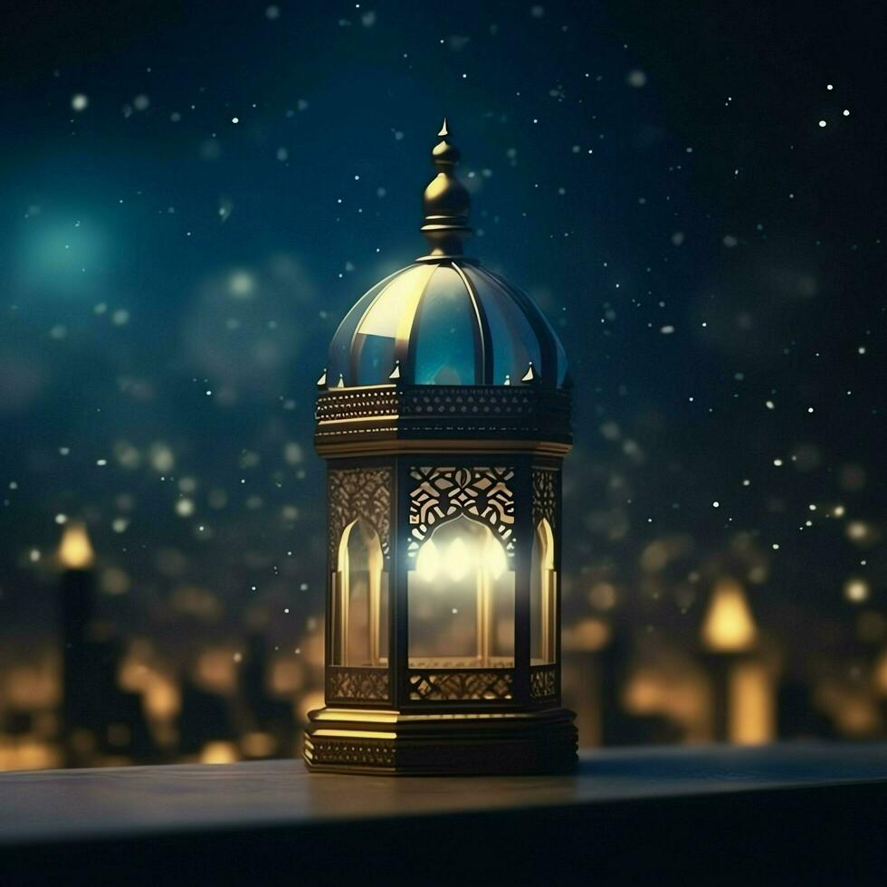 Eid mubarak and ramadan kareem greetings with islamic lantern and mosque. Eid al fitr background. Eid al fitr background of window concept by AI Generated photo