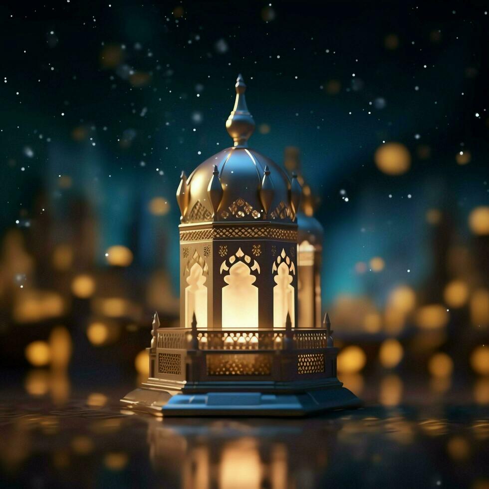 Eid mubarak and ramadan kareem greetings with islamic lantern and mosque. Eid al fitr background. Eid al fitr background of window concept by AI Generated photo