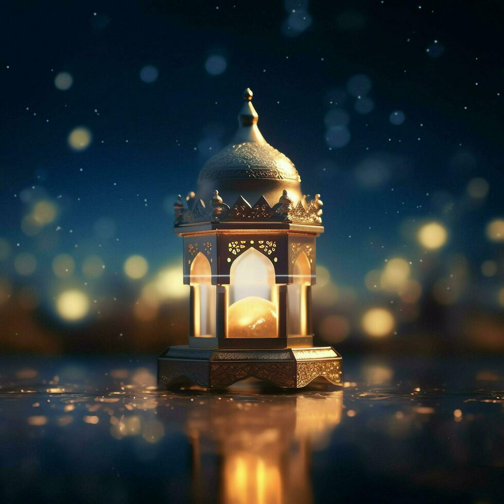 Eid mubarak and ramadan kareem greetings with islamic lantern and mosque. Eid al fitr background. Eid al fitr background of window concept by AI Generated photo