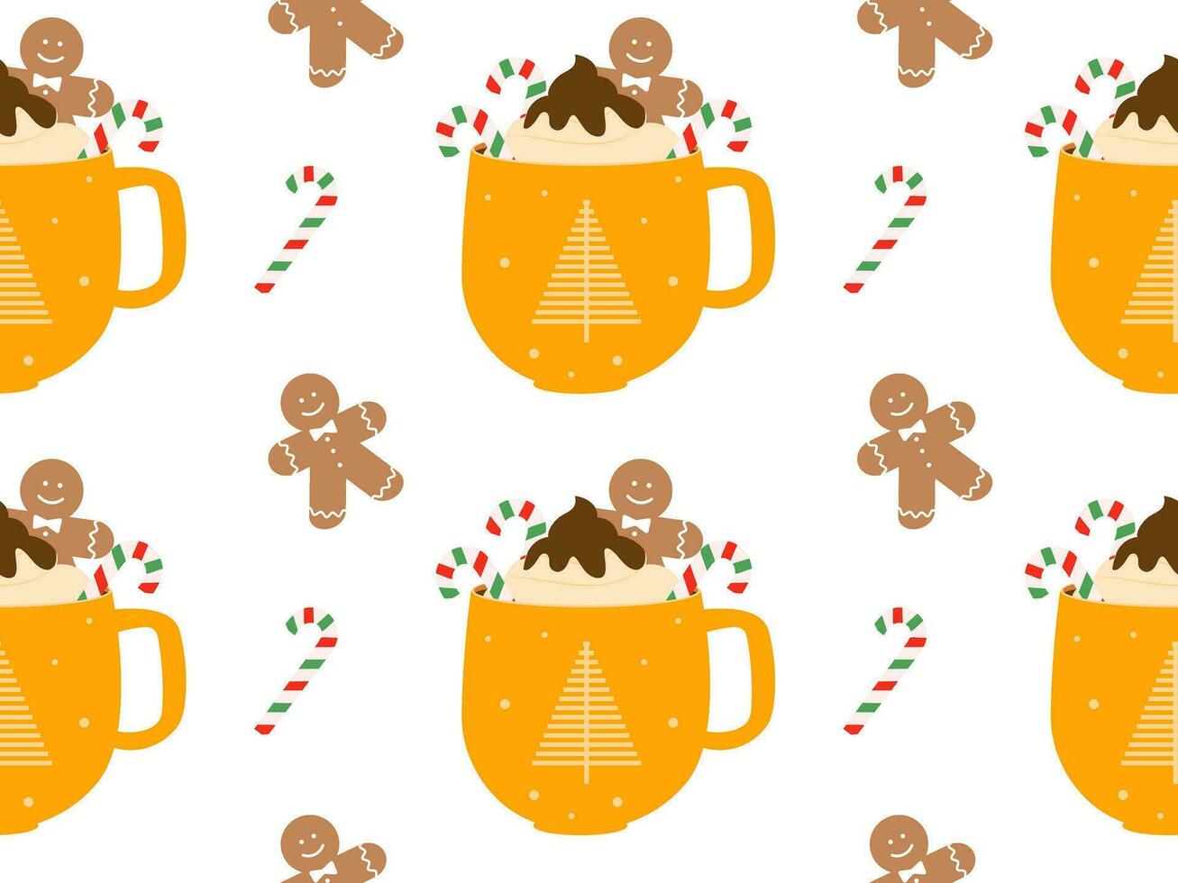 Hot drinks pattern. Seamless Cups with warm drink variants. Vector flat repeated background for wallpaper, wrapping, packing, textile