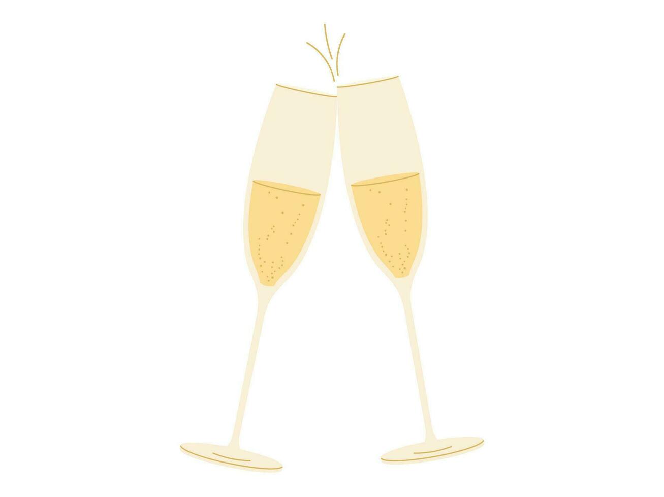 lentes con champán o vino salud. plano vector ilustración para saludo tarjetas diseño en blanco antecedentes
