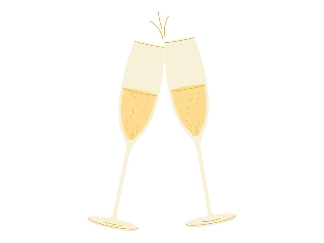 Glasses with champagne or wine cheers. Flat vector illustration for greeting cards design on white background