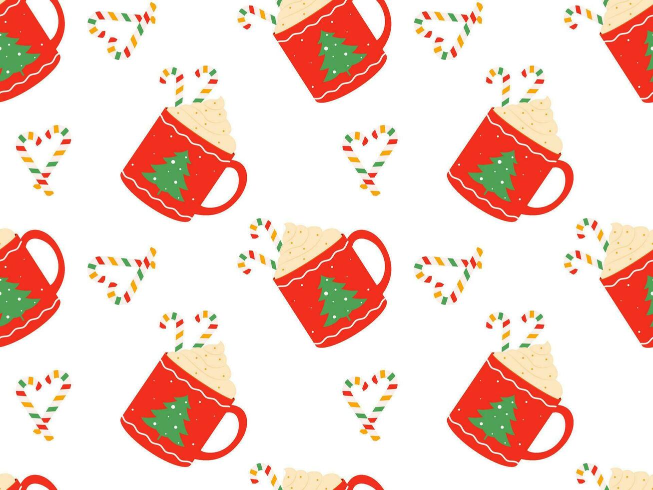 Hot drinks pattern. Seamless Cups with warm drink variants. Vector flat repeated background for wallpaper, wrapping, packing, textile