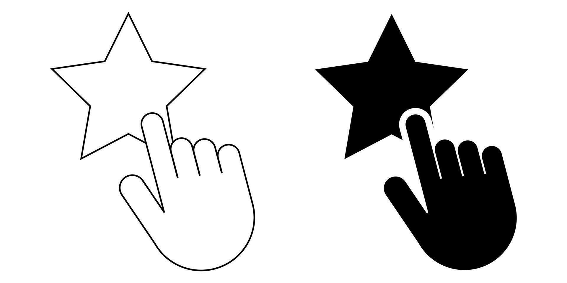 outline silhouette hand click star icon set isolated on white background vector