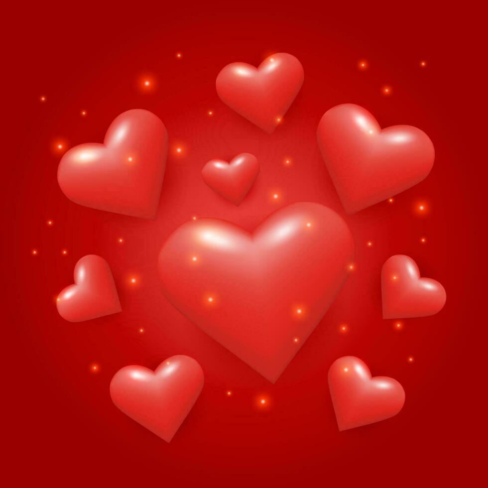 Red shiny Hearts realistic symbol love 3d design vector