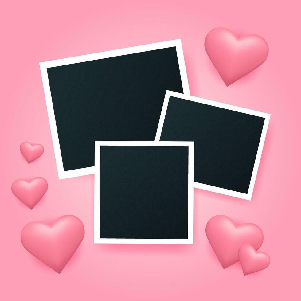Romantic card with blank photo frame pictures vector