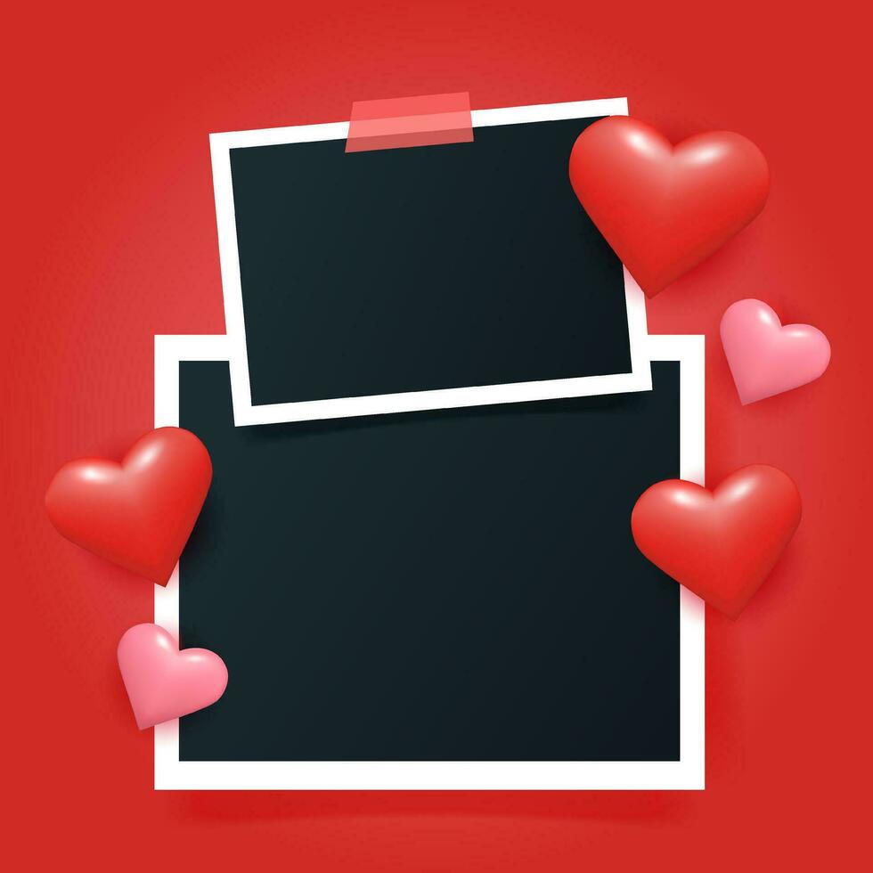 Romantic card with blank photo frame pictures vector