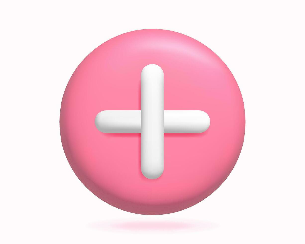 3d pink circle button with medical cross vector