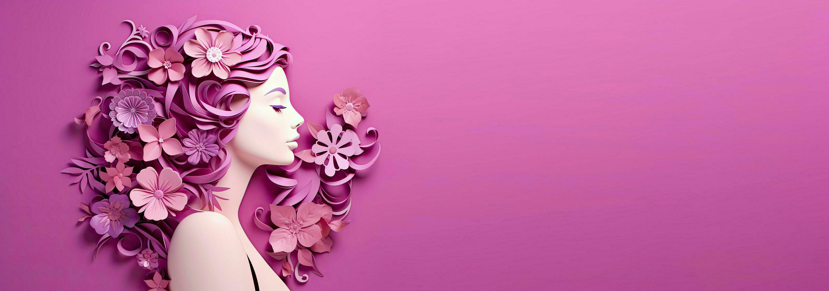 AI generated Paper art pretty women's faces in honor of international women's day on march 8th, with free copy space. photo