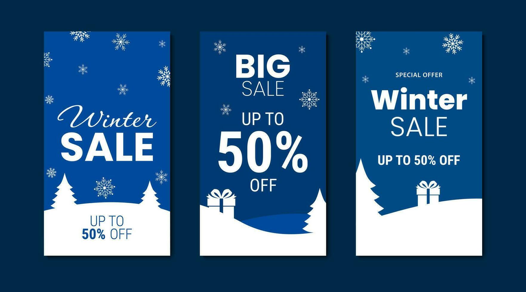 Winter sale social media story template. Creative winter banner for sales promotion. Poster, website bannes, social media ads. Vector illustration