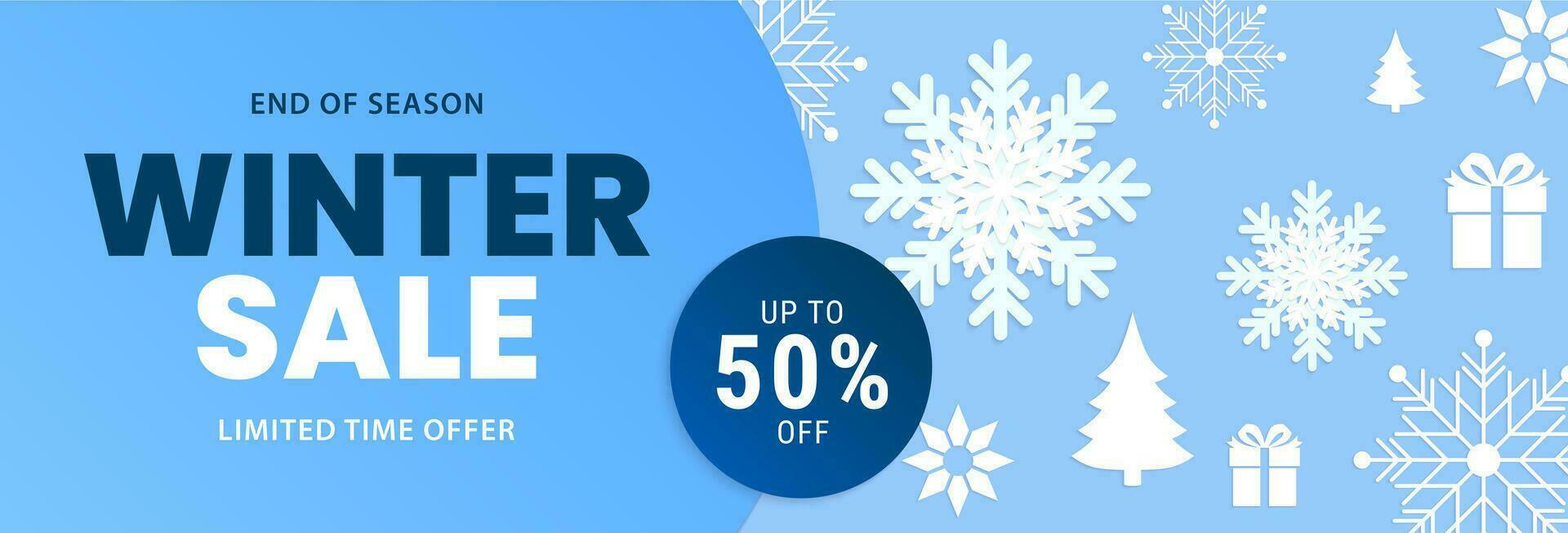 Winter sale banner design. Seasonal sale background with snowflake elements. Vector illustration