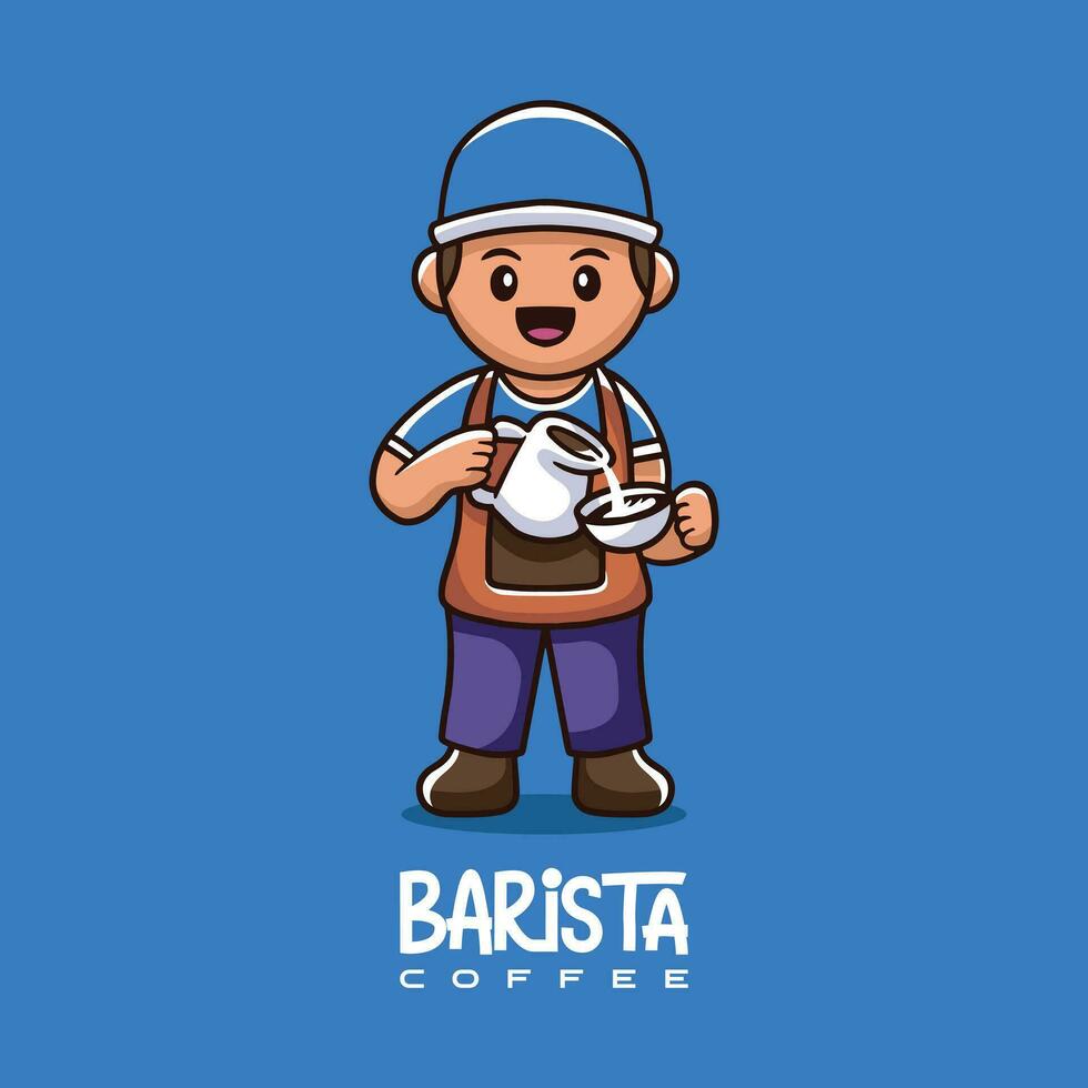 cute coffee barista illustration character logo vector