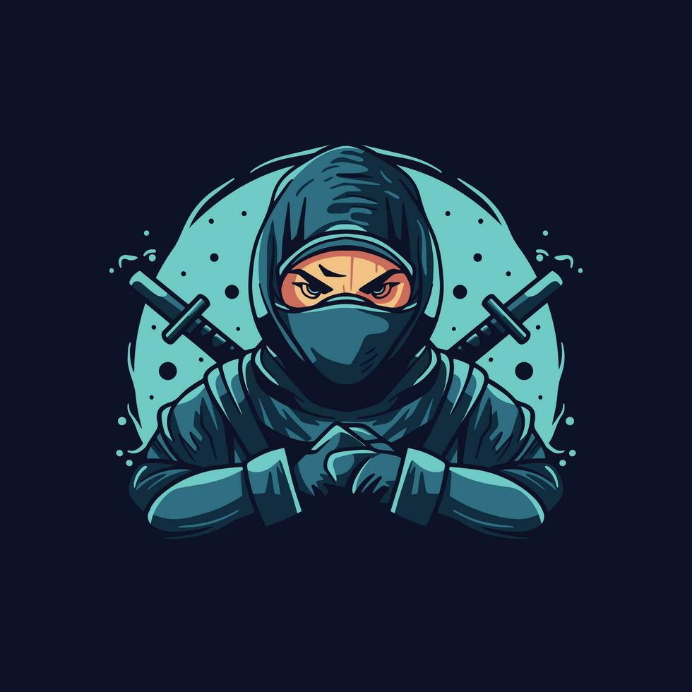 dark blue ninja mascot logo template design vector