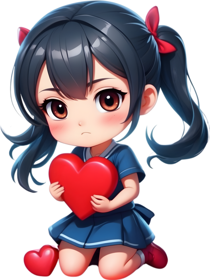 AI generated Cute Cartoon with Heart in Valentine png