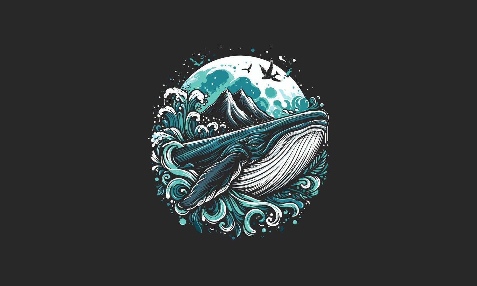 whale blue and mountain vector illustration design