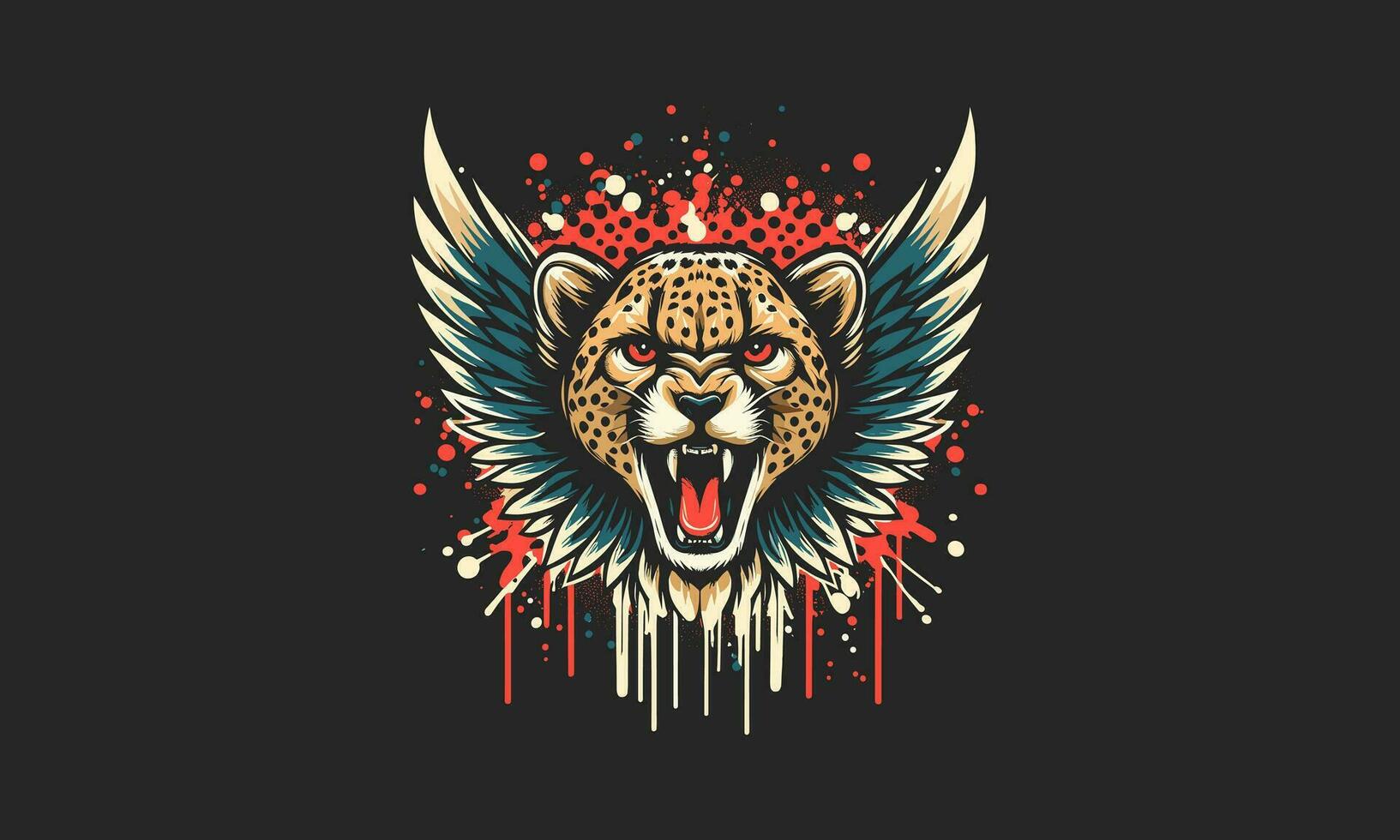 head cheetah with wings splash background vector flat design