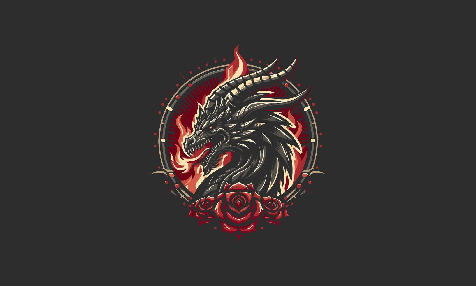 head dragon with flames vector flat design