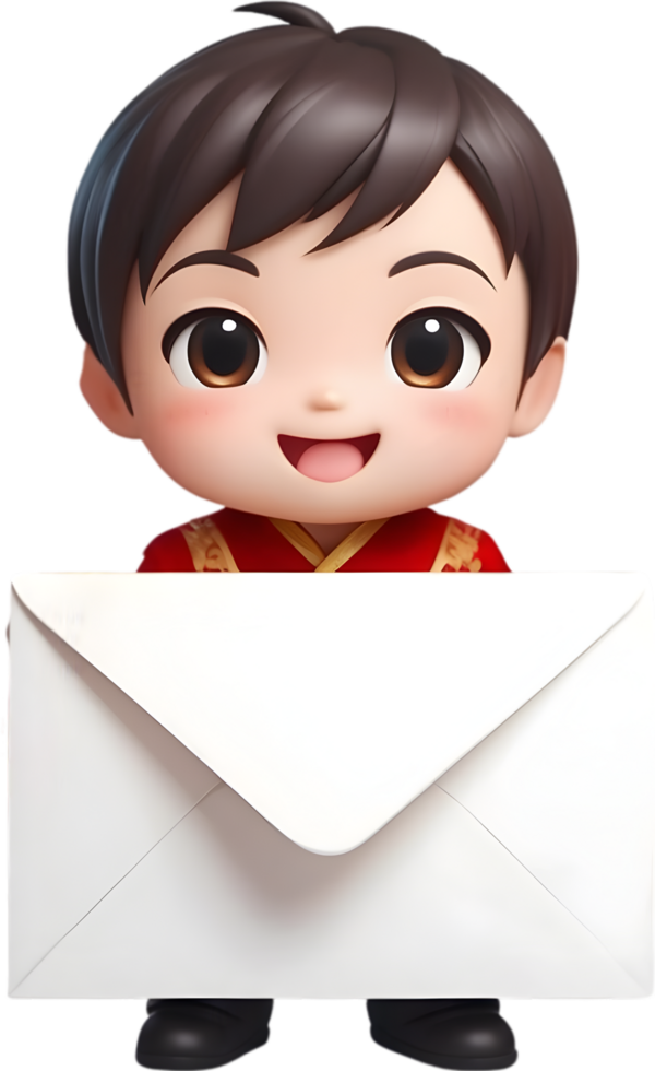 AI generated a cartoon boy holding an envelope on a transparent background png