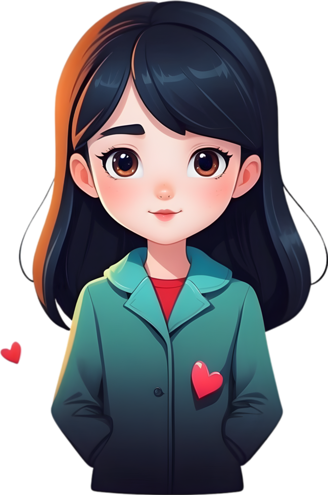 ai généré dessin animé fille sourire visage png
