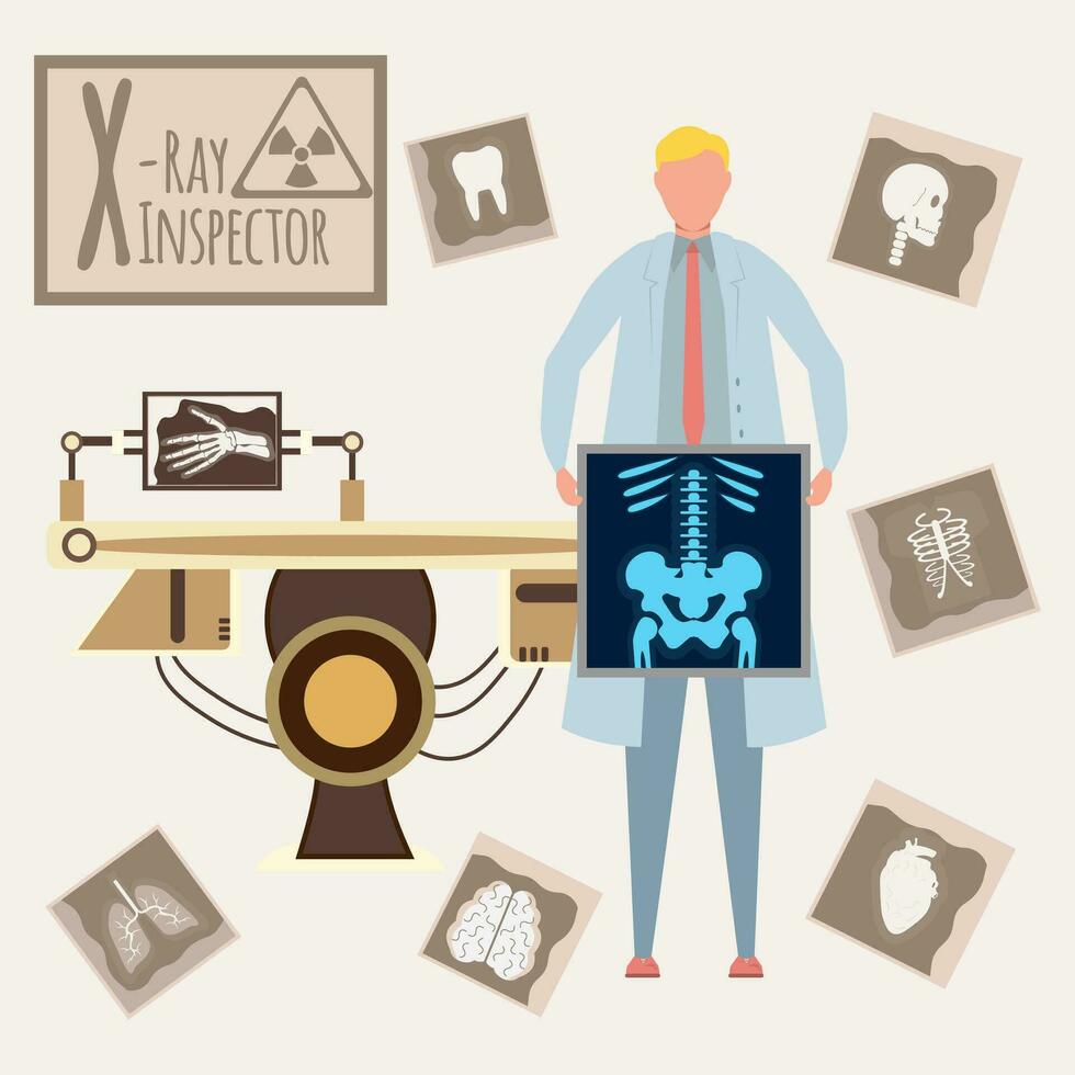 Colorful vector alphabet. Book of professions. Profession X-Ray Inspector. Letter X.