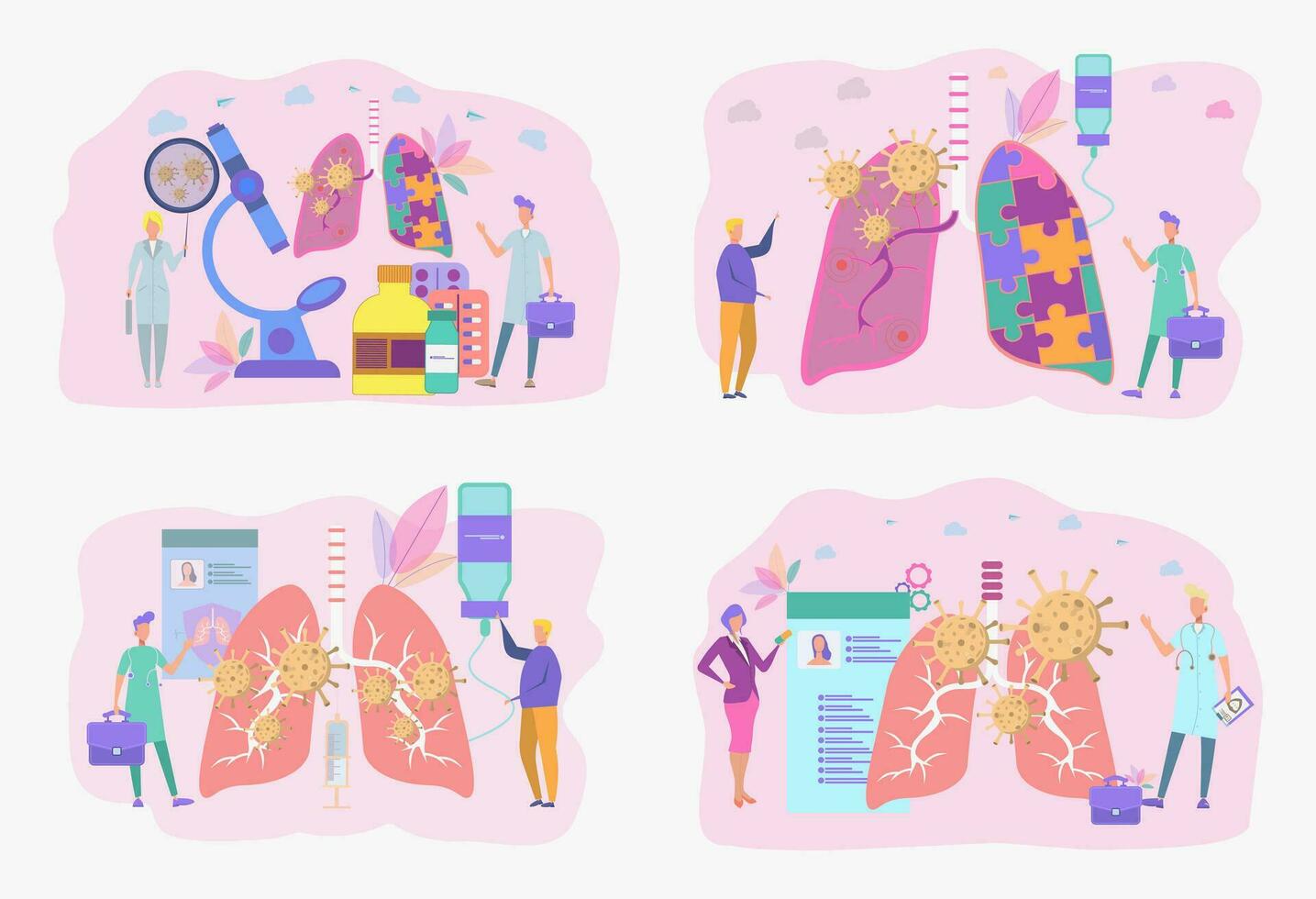 Crown virus outbreak. Danger of the virus and risk to public health and outbreaks of influenza. Pandemic medical concept with viral molecules. Colorful vector illustration.