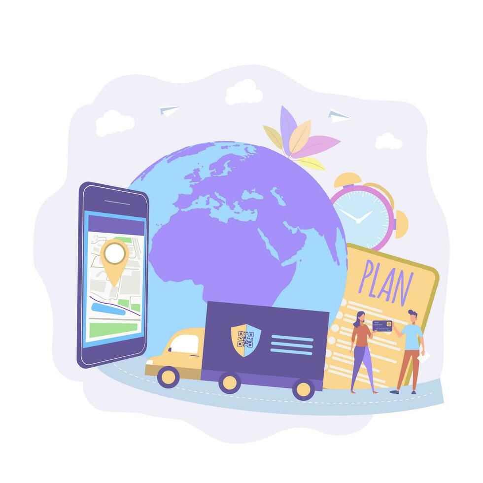 Service delivery of goods. Vector illustration, flat style, online shopping, business concept, online store, buying and selling, delivery of goods.