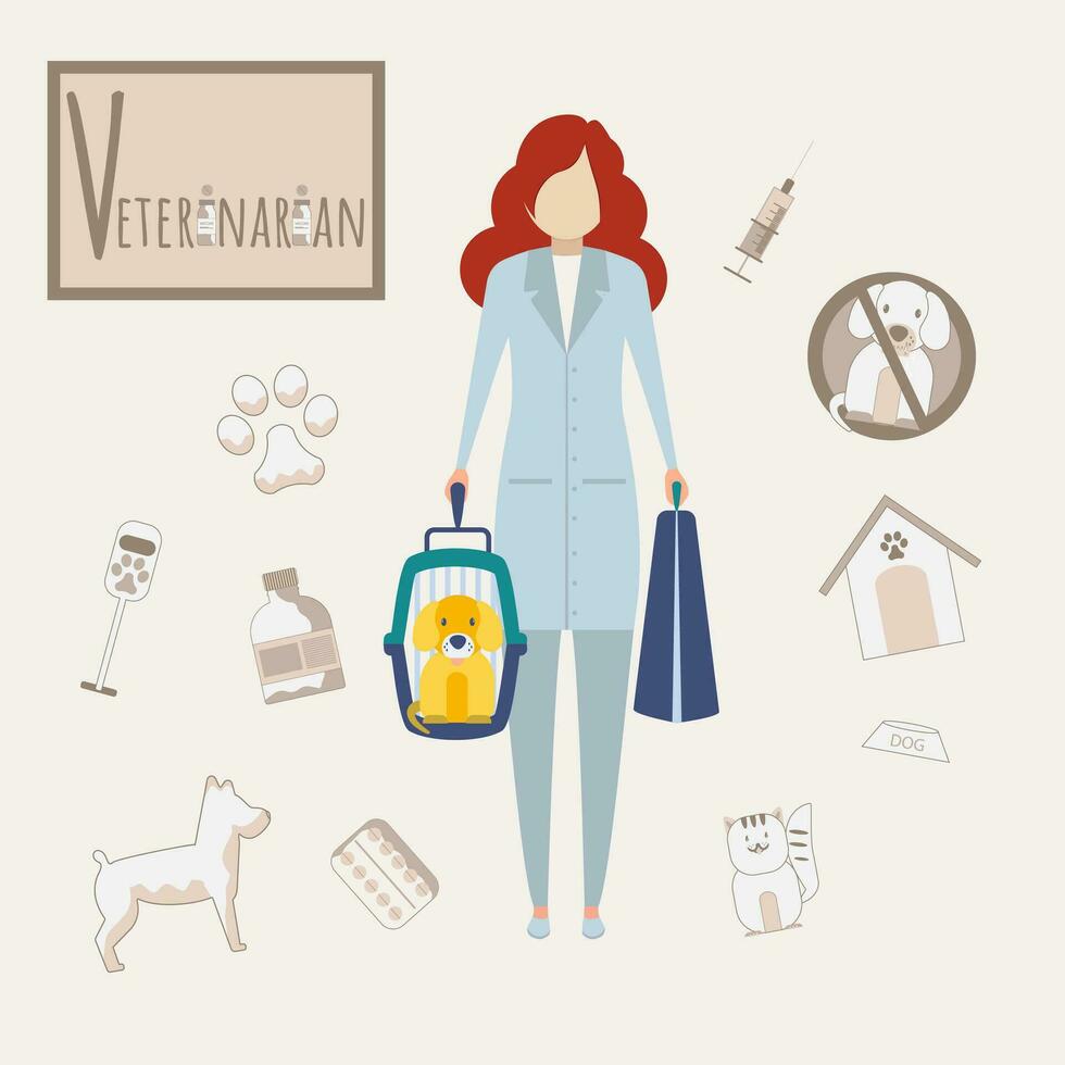 Colorful vector alphabet. Book of professions. Profession Veterinarian. Letter V