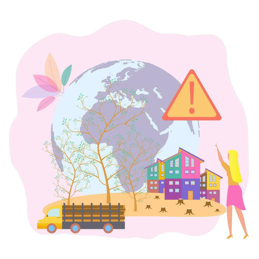 Save the planet from pollution, save the planet, small plant process, green energy, Earth Day concept. Colorful Vector Illustration