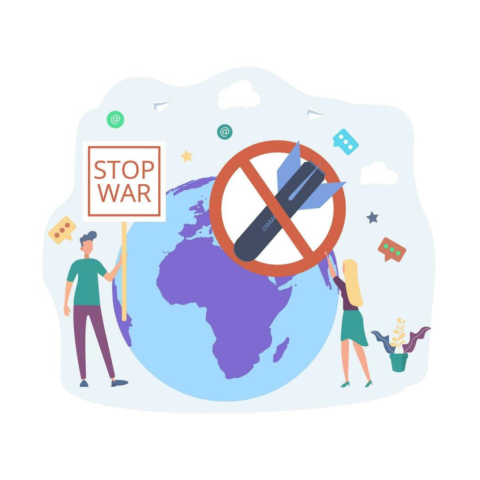 People are protesting against the war. The protest against the aggression of states. No annexation of territories. Colorful vector illustration.