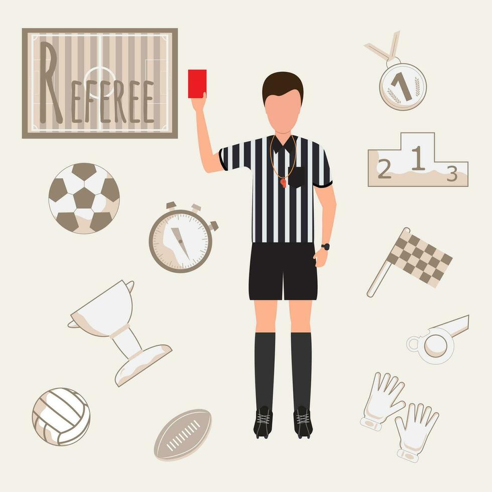 Colorful vector alphabet. Book of professions. Profession Referee. Letter R