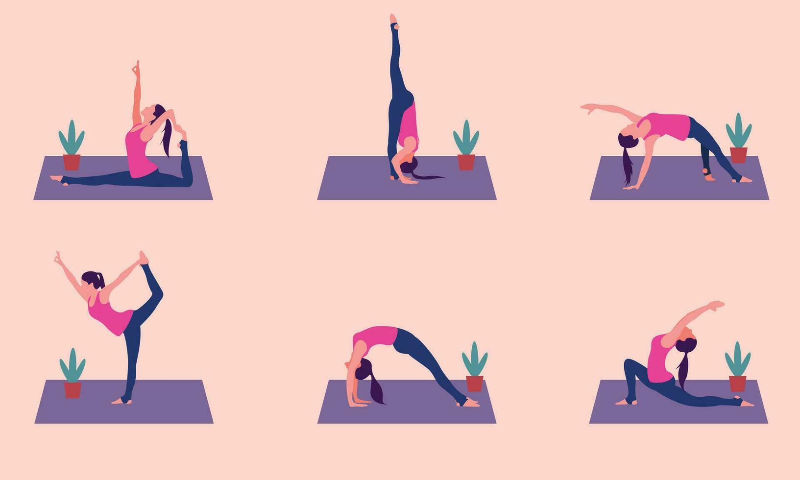 various yoga pose illustration vector