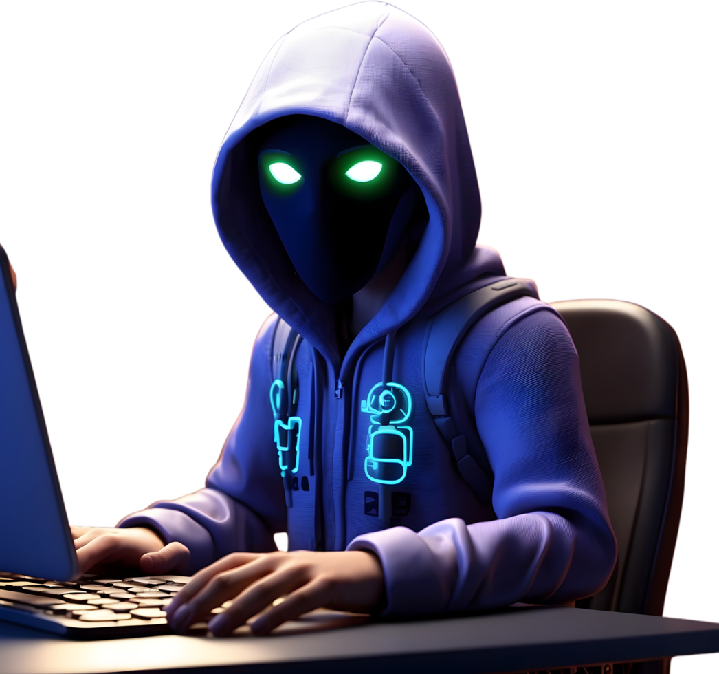 ai generado un hombre vistiendo un capucha y máscara es trabajando en un computadora , hacker png
