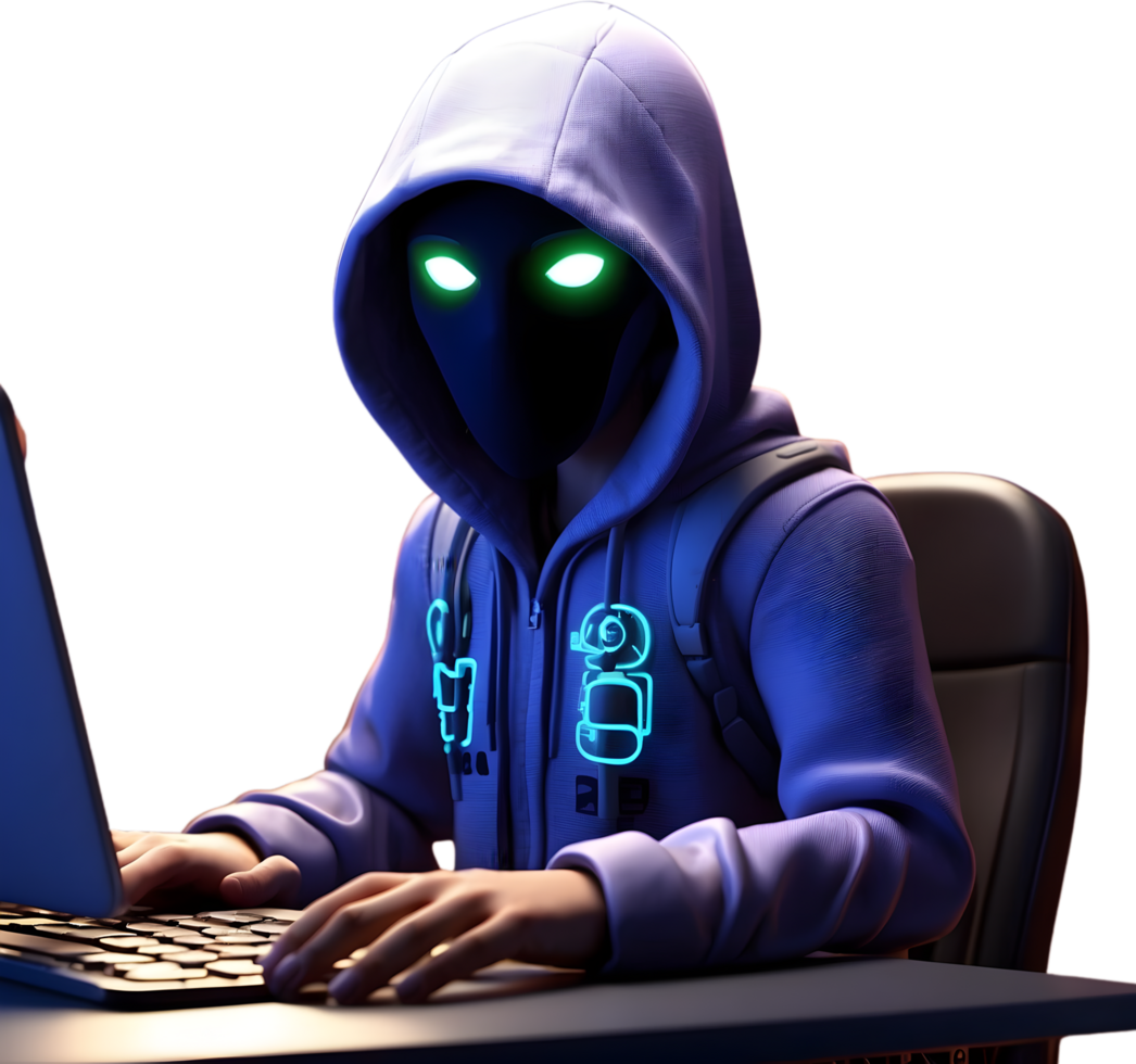 AI generated a man wearing a hoodie and mask is working on a computer , Hacker png