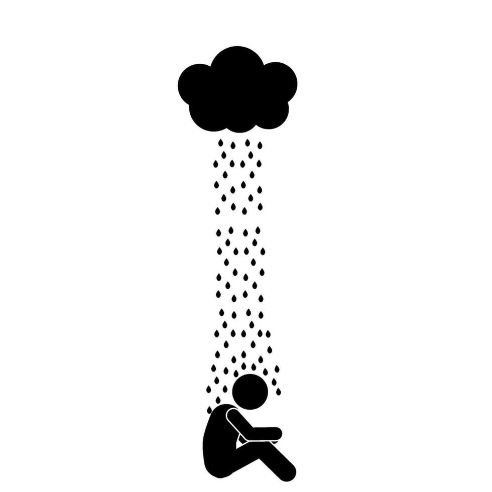 Man with rain. Vector illustration in black and white colors on a white background