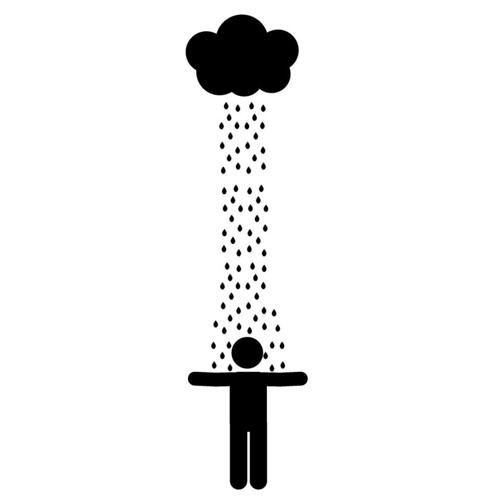 Man with rain. Vector illustration in black and white colors on a white background