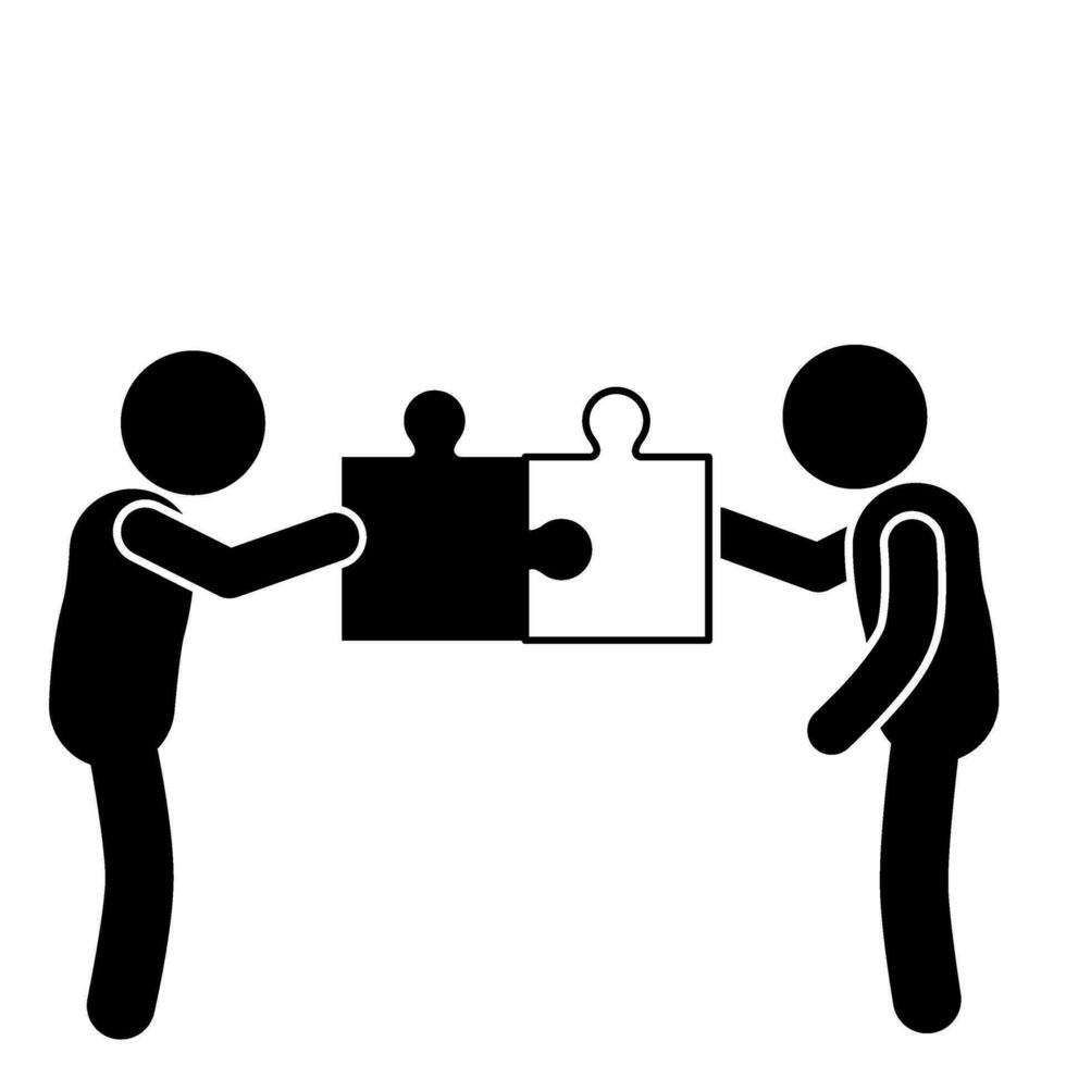 vector illustration of stick figures and stickmen discussing developing strategies to solve problems