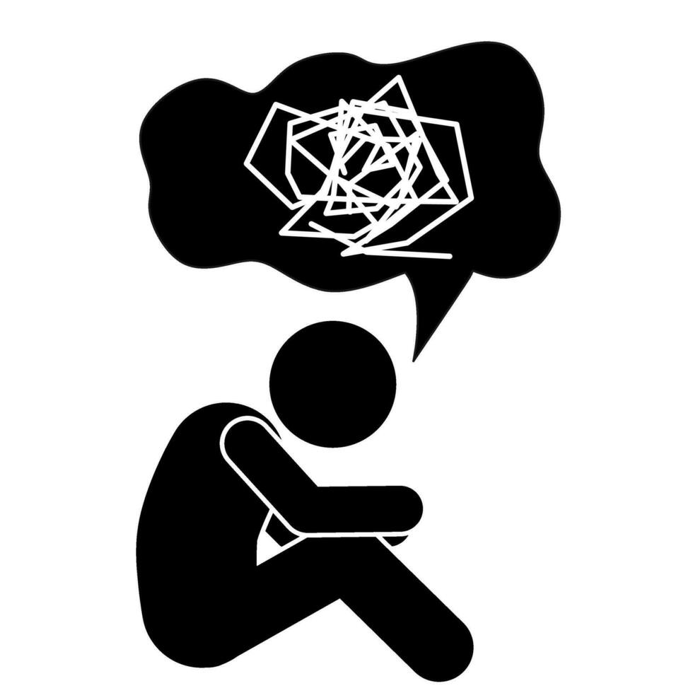 stick figure vector illustration, pictogram, stick man depression, mental disorder, despair