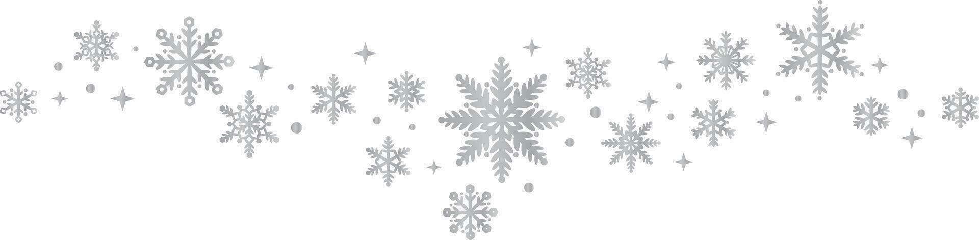 Silver gradient snowflake vector decorative border, dynamic snow wave vector clip art design