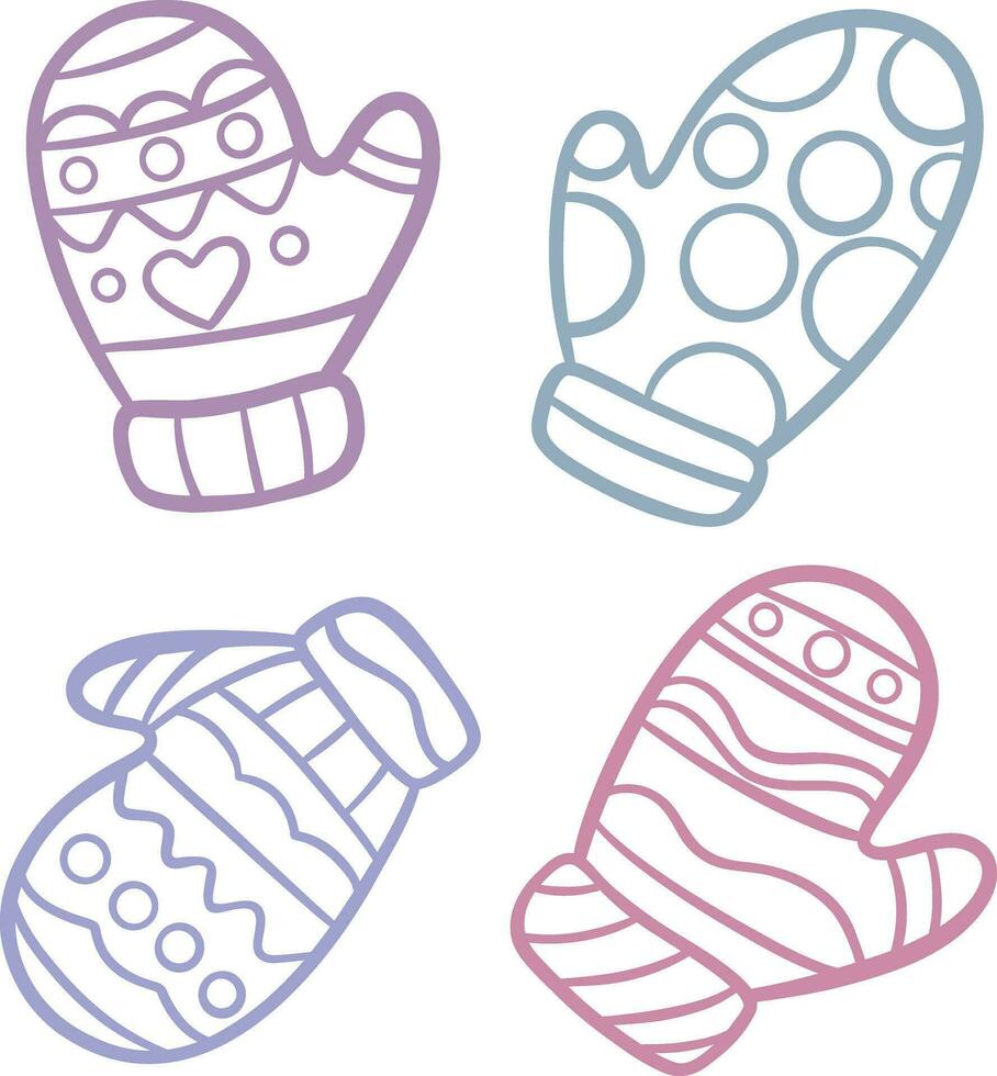 Cute glove elements, hand drawn line art doodle collection, holiday clip art set vector